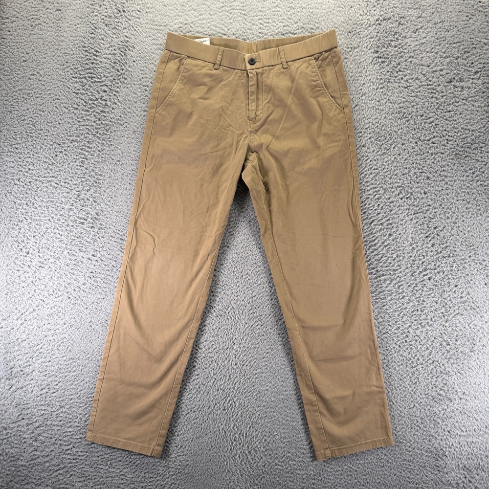 Plaid&Plain Pant Mens 32x30 Brown Cotton Chino Straight Slim Business Stretch